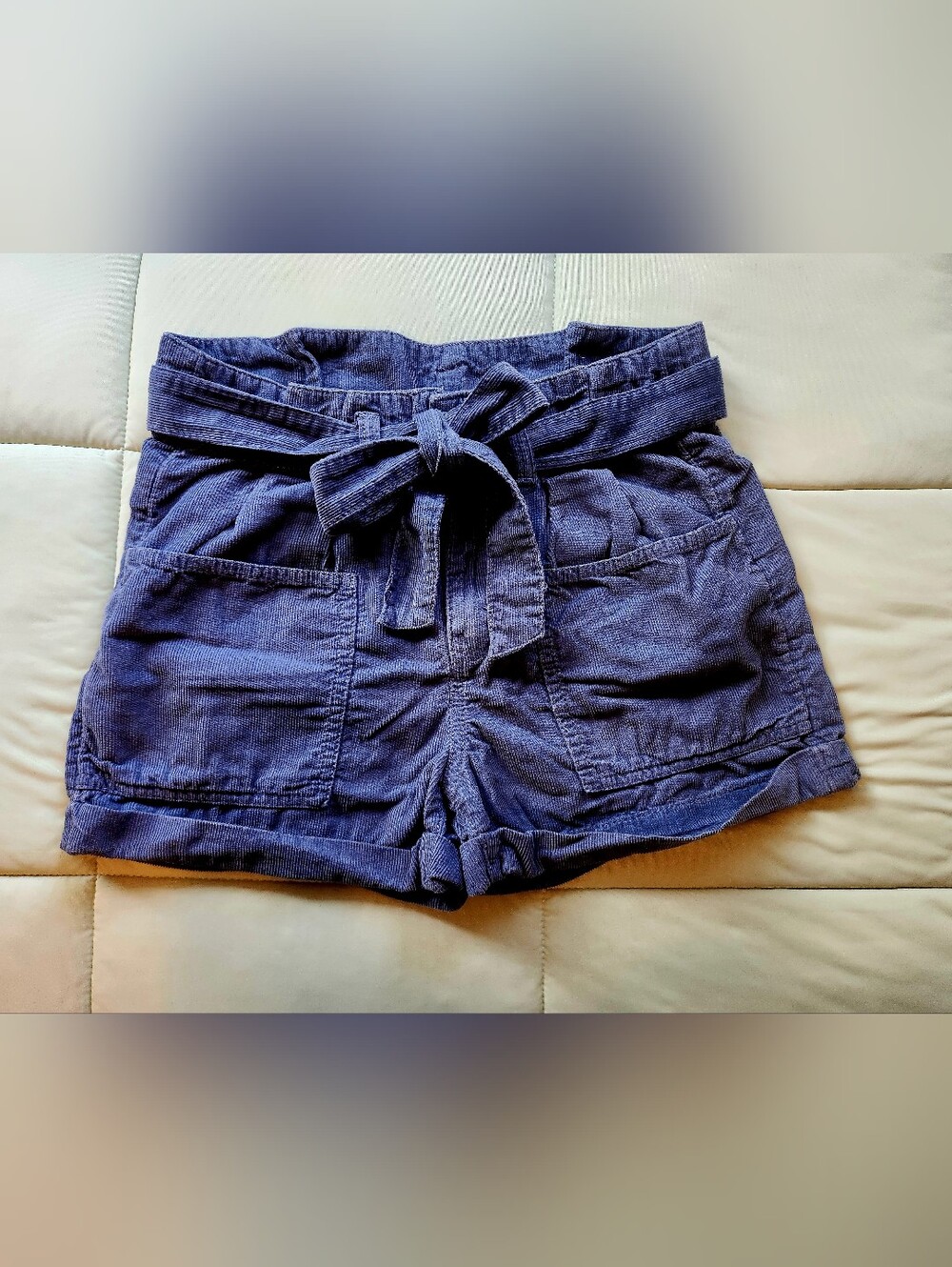 SO Corduroy Tie-Belt Shorts — Blue ZIPPER/BUTTON front Size 0